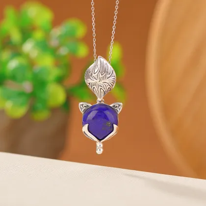Lapis Lazuli Vintage Silver Nine-Tailed Fox Pendants
