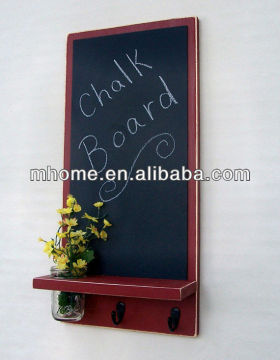 Antique decorative wood wall menu black chalk board for writing with key hooks