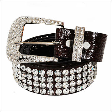 Wholesale Women's Four Line Rhinestone Leather Stud Accent Belt