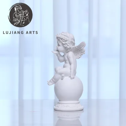 10-inch White Resin Angel Sculpture: Thinking Little Angel Figurine - Religious Gift