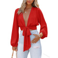 DEEP Vneck Tie Front Knot Top