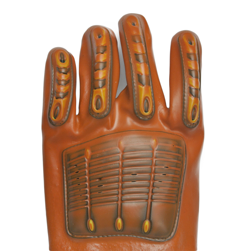 Brown PVC coated gloves with TPR