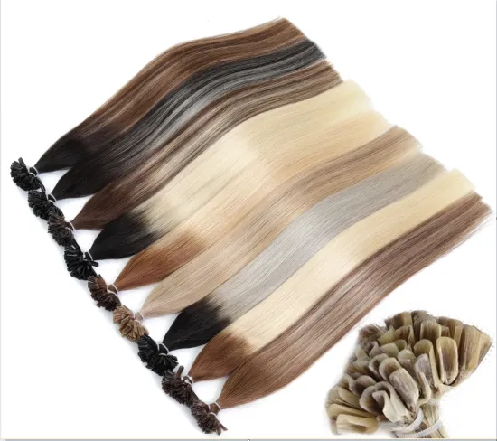 Cheap Wholesale 28 Inch Wavy Malaysian Peruvian Human  Blonde Straight Color Nail U Tip Hair Extension Russian Remy Human Hair