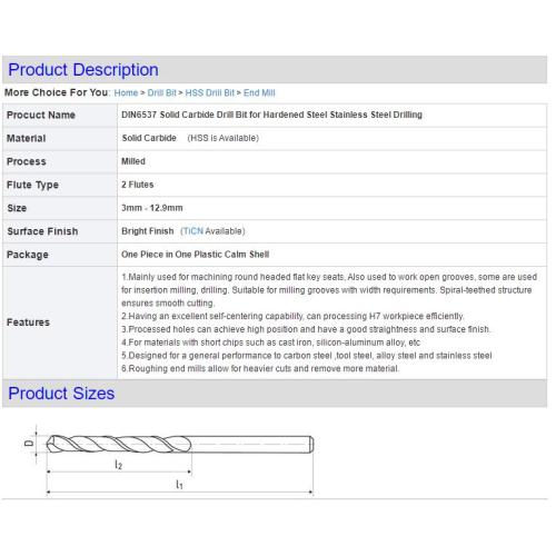 Solid Carbide Drill Bit for Hardened Steel Drilling