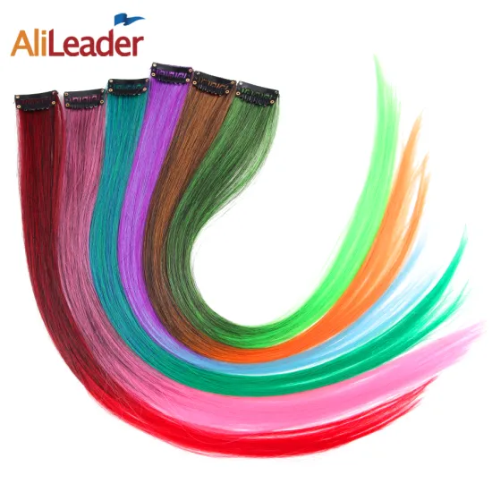 AliLeader Wholesale 20" Synthetic Clip-in One Piece Silky Straight Cheap Clip In Hair Extension Grey Blonde Burgundy Hair Pieces