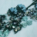 Dark Green Sequins Floral Embroidery