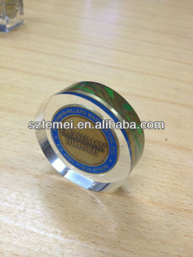 acrylic paperweight with matel coin