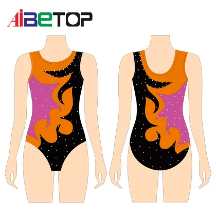 Sublimated Printed Girl Gymnastics Leotards with Rhinestones