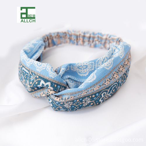 Retro Bohemian Print Headband Women's Cross Head Wrap Hair Accessory