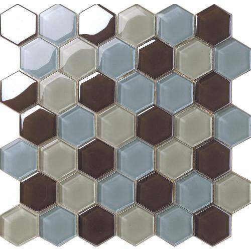 Coklat Hexagon Crystal kaca mosaik ubin