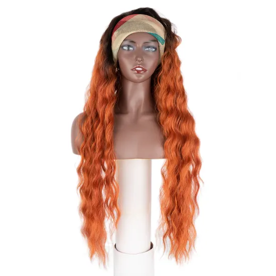 38 inches long natural fashion color wholesale hair wigs for black women High Temperature synthetic hair deep wave headband wig