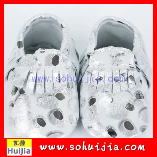 The most popular in America summer sandals silver funny dots sheepskin flat bow genuine leather wholesale shoes baby moccasins