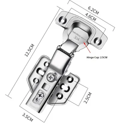 Custom 304 Stainless Steel Hydraulic Hinges: 2.0mm Thickened Damping Buffer Cabinet Door Hinges