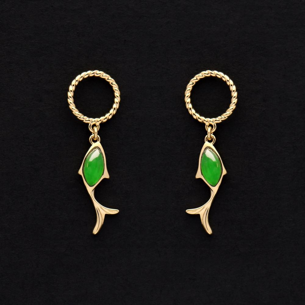 Jadeite Earrings Fish Shape Ge0001114