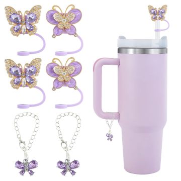 Christmas Gift Crystal butterfly Silicone straw cap cup Accessories Hanging Decoration cup Accessories sets for 40oz Tumbler