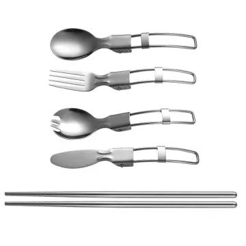 304 Stainless Steel Outdoor Cutlery Set: Knife, Fork, Spoon, Salad Spoon, Fruit Fork, Chopsticks - Portable and Detachable for Camping, Hiking, Picnics