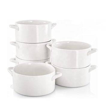Customized Ceramic Onion Soup Crocks - 20 Ounce Microwave Soup Bowl with Handle