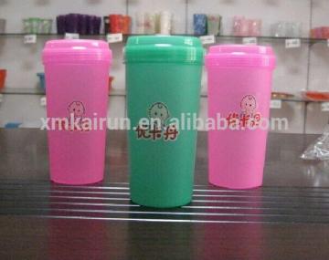 Customized Colors double wall travel mug/double wall plastic mug/double wall plastic travel mug