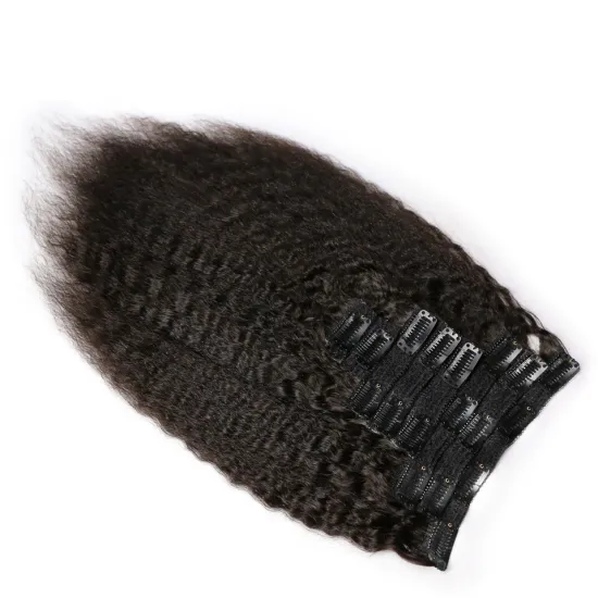 Kinky Straight Natural Virgin Clip in Hair Extension Kinky Straight Clip ins For Black Women