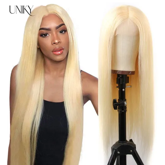 Uniky Silky Straight Popular Indian Hair 613# Blonde Human Virgin Hair Lace Frontal Wigs