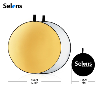 Selens SLR4-GS 45cm Round Gold-Silver Portabel Reflector untuk Aksesori Studio Foto