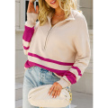 Frauen mit langem Ärmel halber Zip -Pullover