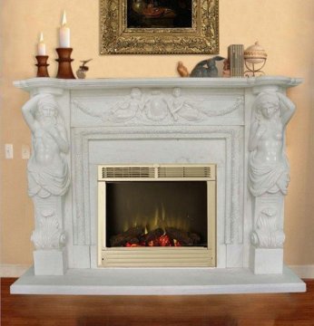 Natural White Marble Stone Fireplace Surrounds with Human Sculpture