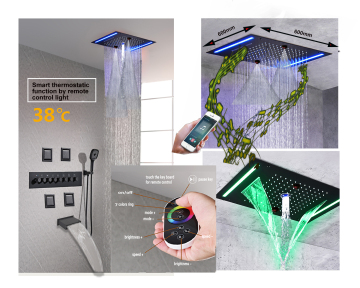 304 Stainless Steel Black Spa Concealed Ceiling Mount LED Light Bluetooth Massage Rain Shower