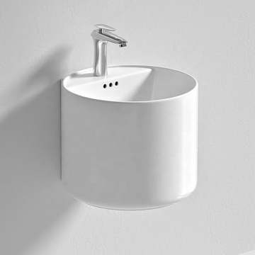 Ceramic Round Wall Mounted Modern Glossy White Bathroom Basin Sink