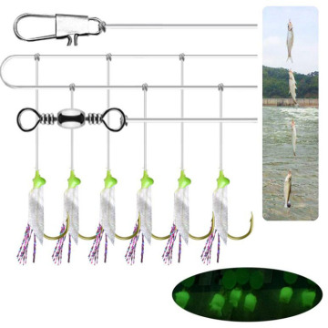 Wholesale Sabiki Fishing Rigs Bait Lures - 6pcs Green Sea & Freshwater Fishy Smell Hooks