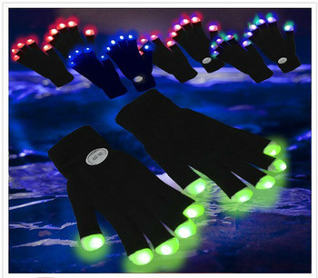 black led gloves with white finger for party