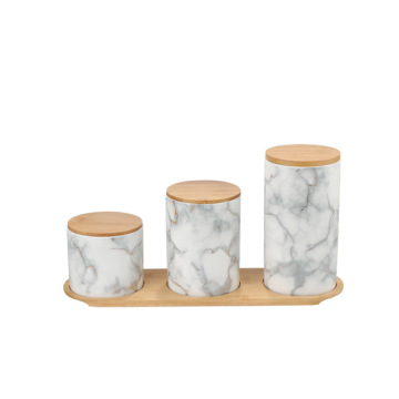 Modern Ceramic Spice Jars with Bamboo Base - High Quality 3 Piece Storage Set