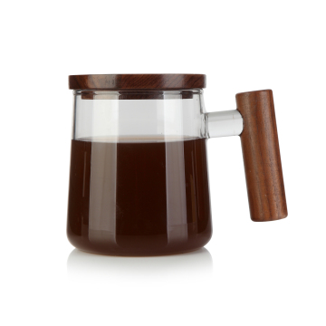 450 ml de taza de vidrio transparente con cubierta y manija de nogal - té de borosilicato/taza de café
