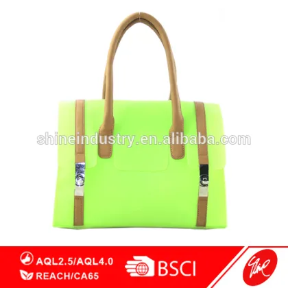 Jelly Green Silicon PU Handle Satchel Bag