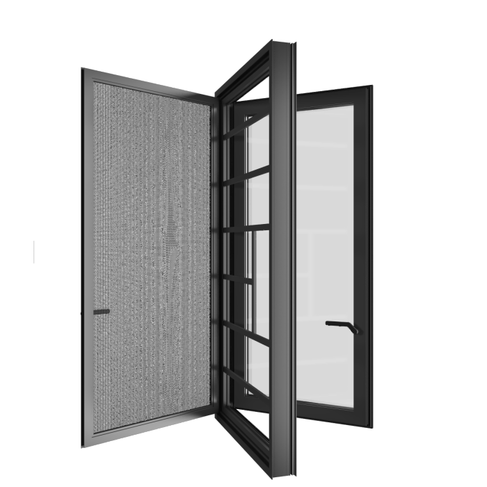 Janela de abertura externa termicamente quebrada com tela