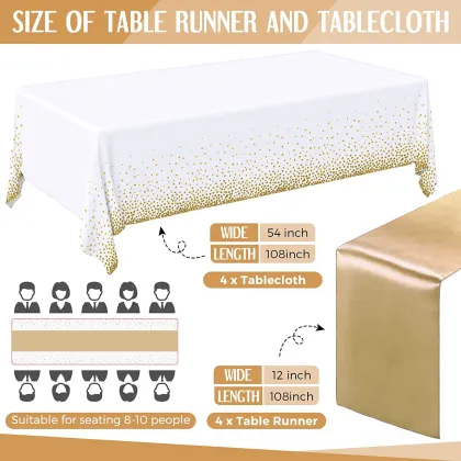 Gold Dot Confetti Rectangular Table Covers for Parties, Thanksgiving, Christmas, Wedding - Disposable Table Cloths