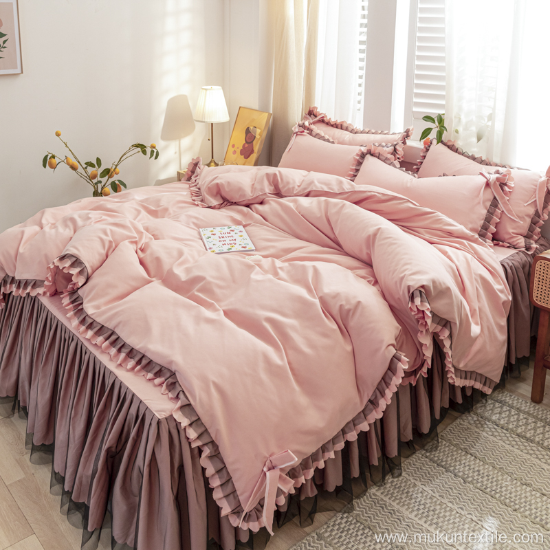 Factory korean microfiber printed bedskirt set