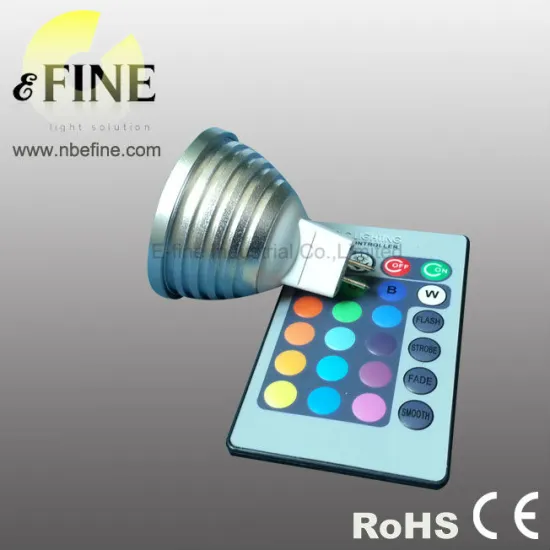 3W RGB led spot light MR16 12 volt LED bulb 3W remote control aluminium body