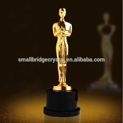 Golden Figurine Metal Oscar Trophy With Crystal Base