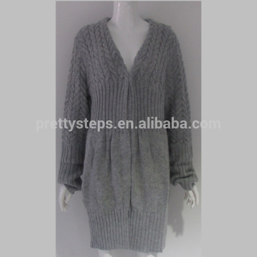 Pretty steps 2015 long sleeve grey winter cardigan Cable-Knit Sweater coat for women