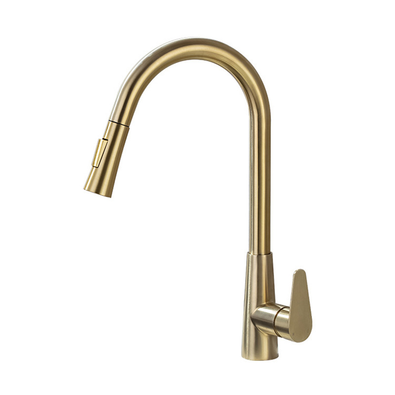 Tuqiu Kitchen Faucet Black Pull Out Kitchen Tap Brushed Gold Pull Down Kitchen Mixer Rotating Sink Faucet Mixer Tap SUS 304