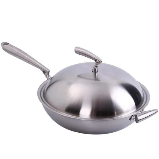 Wholesale and Retail Stainless Steel Wok Induction 3 Ply Frying Pan for Kitchen Cooking