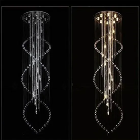 Modern Glitzy Crystal Spiral Raindrop Chandelier for Long Staircase Entryway Foyer