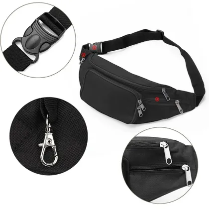 Lightweight Black Zippered Simple Waist Fanny Bag