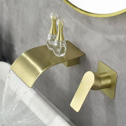 Brushed Gold Arc Shape 2hole wall faucet