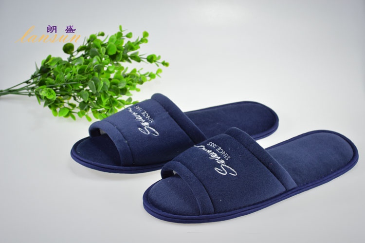 Colored Cotton Velour Open Toe Hotel Slipper