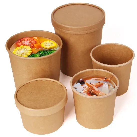 Custom Printed Disposable Take-Away Hot Soup Bowls and Kraft Paper Soup Cups with Paper Lids: Your Perfect Solution for Stylish Food Packaging