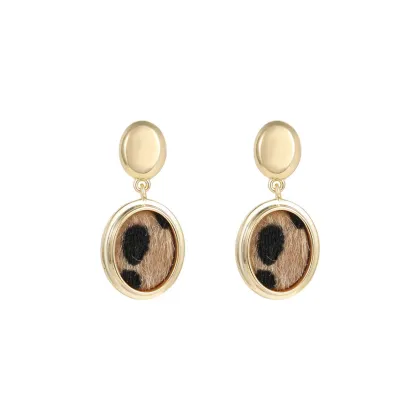 Stylish Geometric leopard print leather earrings