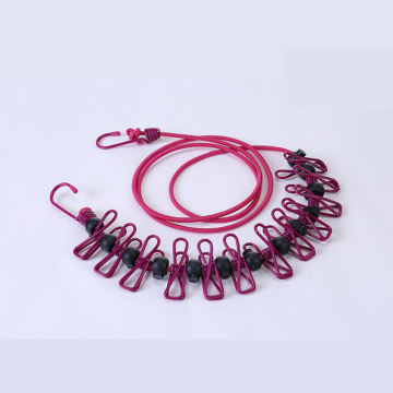 Portable Retractable Clothes Drying Rack with 12 Clips for Laundry and Camping