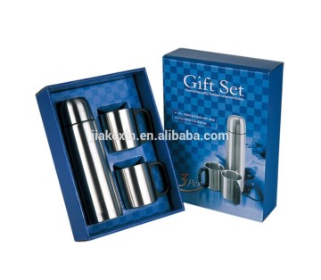 promotional stainless steel vacuum flask and thermos travel mug gift set (500ml flask,2pcs 220ml coffee mug)